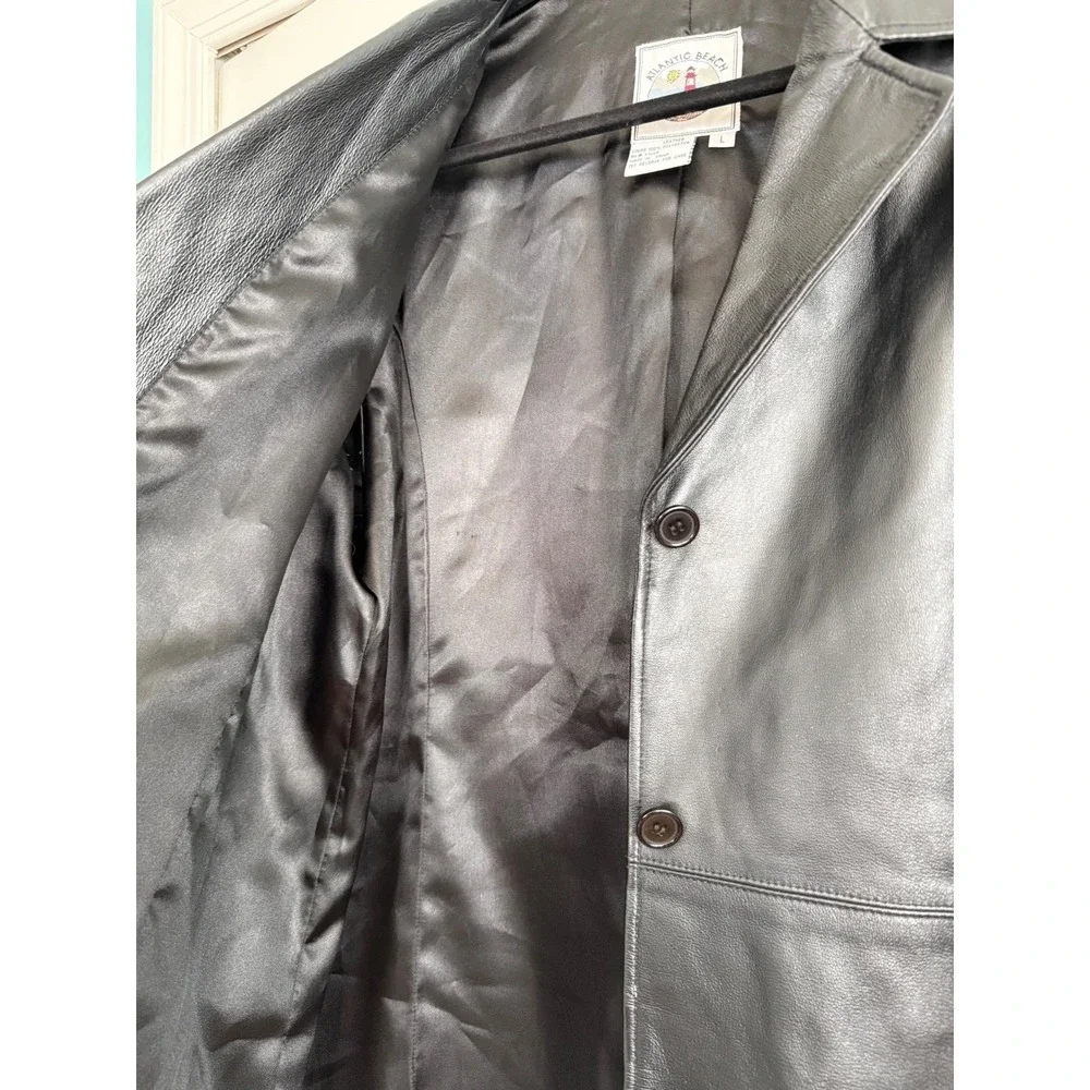 Atlantic Beach Black Leather Blazer‎ Jacket Button Front Women's Size Large